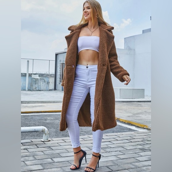 Double Button Teddy Midi Coat - Picture 3 of 8